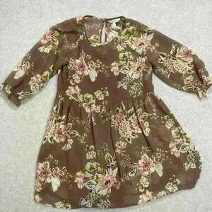 Lott of Love Women’s‎ Large Sheer Lined Brown Flower Mini Dress Boho Hippie